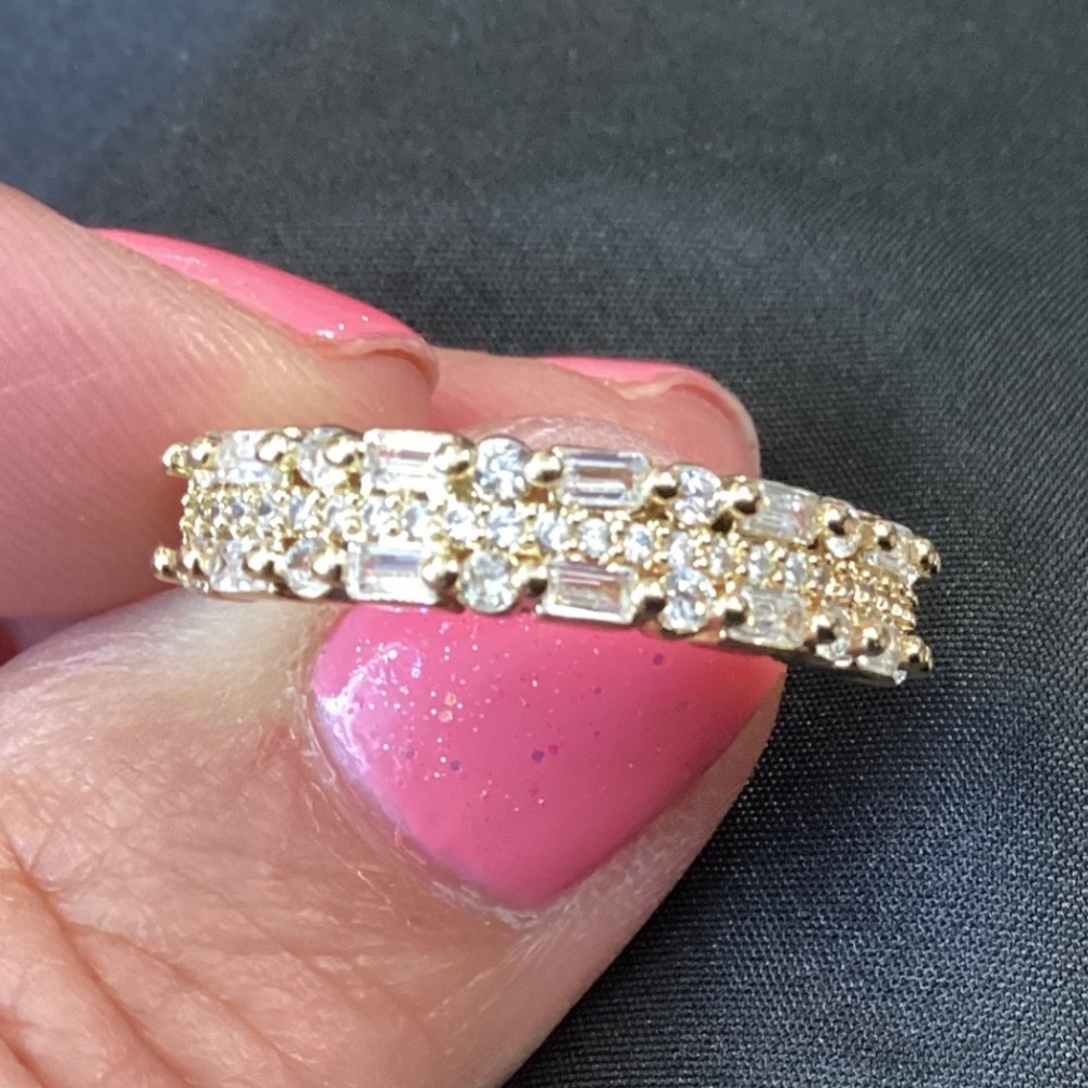 Eternity Band Ring Baguette Round‎ Cut Gold Tone Statement Ring